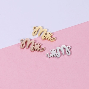 Mirror polished MOM crown charm set in gold rose gold and silver stainless steel for DIY