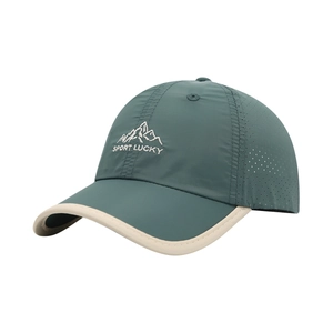 Outdoor dark green kids baseball cap with mountain embroidery and breathable laser holes