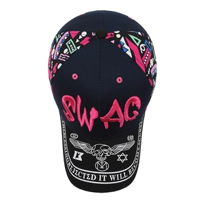 Unisex baseball cap with pink SWAG embroidery and gothic print on brim