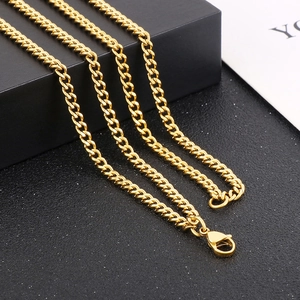 Gold stainless steel Cuban link necklace with lobster clasp on luxury black gift box