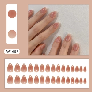 Glossy almond-shaped nude pink gradient press-on nails set with 24 pieces