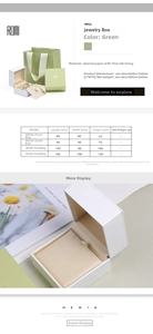Size chart for premium silk jewelry gift boxes showing dimensions and weight details