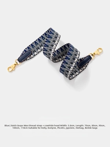 Ethnic blue woven bag strap with 3.8cm width, leather ends and gold hardware detail
