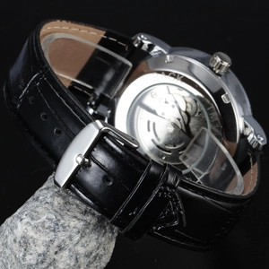 Automatische Skelettuhr für Herren mit schwarzem Lederarmband und Edelstahlgehäuse