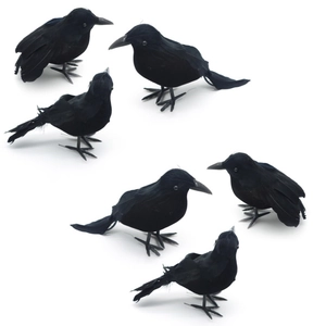 Lot de 6 corbeaux noirs réalistes avec plumes pour décoration d'Halloween et de fête