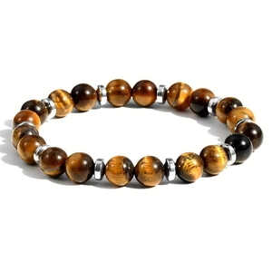 Vintage Natuurlijke Tijgeroog Sodaliet Steen Kralen Armband Voor Heren Handgemaakte Landschapssteen Elastische Bedelarmband Sieraden