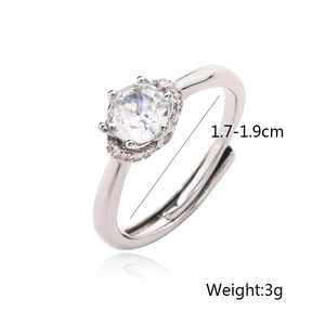 Detailed view of adjustable 18K gold plated copper ring with zircon inlay and weight info