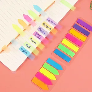 Transparent PET Index Tabs Waterproof Neon Color Sticky Notes Arrow Shape Page Markers For School Office Supplies