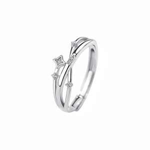 Sparkling star zircon open ring in silver finish with adjustable split band for women
