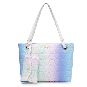 Rainbow gradient tote bag with heart embroidery and mini pouch in vibrant pastel tones