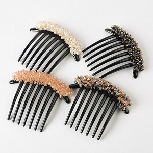 Elegant four-piece set of crystal flower hair combs in assorted colors for buns
