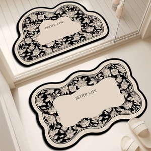 French style floral bath mats with absorbent fabric and wave edges for bathroom decor