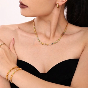 Stainless Steel Multicolor Enamel Flower Jewelry For Women Gold Plated Chain Necklace Bracelet Anklet Fashion Bohemian Jewelry