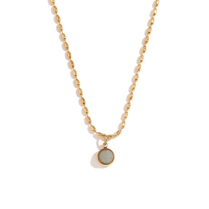 18K gold plated bead chain necklace with a round turquoise natural stone pendant