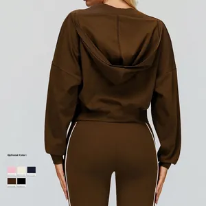 Deep brown hooded tracksuit set with side stripes, relaxed fit hoodie and matching leggings