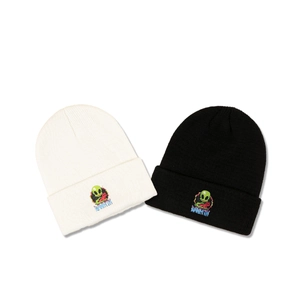 Ensemble de bonnets en tricot noir et blanc avec broderie alien et texte WARMTH