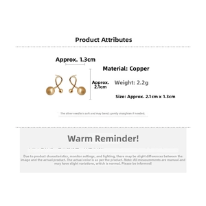Detail showing gold-plated knot earrings with dimensions 2.1x1.3cm and silver needle posts