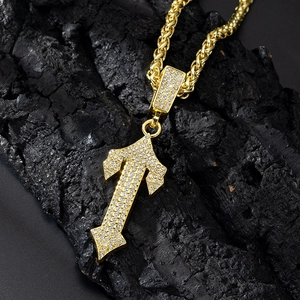 Hip hop 18K gold plated letter T pendant necklace with iced out stones and wheat chain