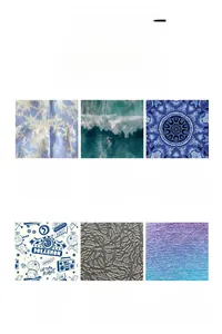 Detailansicht von sechs Stoffdrucktechniken wie Batik- und digitalen Blumenmustern