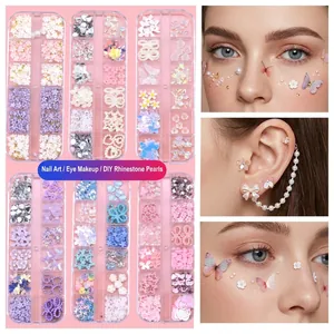 DIY 3D butterfly and pearl nail art charms for eye makeup and floral face decoration