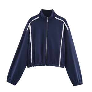 Veste de jogging bleu marine avec bordure en dentelle blanche et fermeture éclair