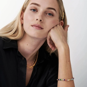 Bohemian style multi-layer gold chain and colorful natural gemstone beaded bracelet for women