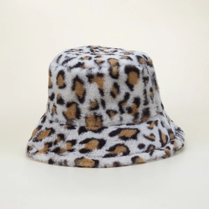 Chapeau bob chaud d'hiver en peluche léopard pour femme en fausse fourrure douce