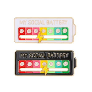 Creative My Social Battery enamel pin set with sliding lightning mood indicator