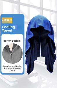 Detail view of the cooling hooded towel featuring secure snap button for active sports use