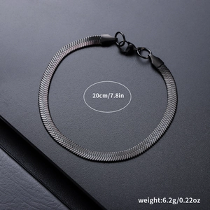 Bracciale nero a maglia serpente in acciaio inossidabile da uomo, 20 cm e 6,2 g