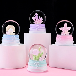 Glowing Undersea World Crystal Ball Ocean Series Marine Life Resin Glass Desktop Ornament Creative Birthday Gift For Home Decoration