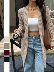 Cardigan Lungo In Maglia Grossa Da Donna Aperto Sul Davanti Maglione Ampio Capispalla Casual Autunno Inverno