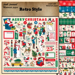 Retro Christmas scrapbooking paper set featuring Santa and reindeer illustrations