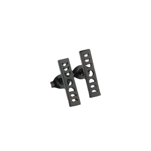 Minimalist black stainless steel long bar stud earrings with celestial moon phase cutouts