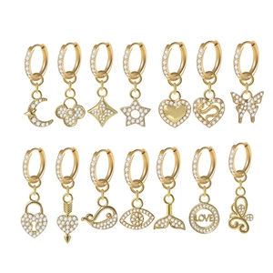 Gold Plated Stainless Steel Huggie Hoop Earrings Cubic Zirconia Pave Heart Butterfly Moon Star Pendants Fashion Jewelry