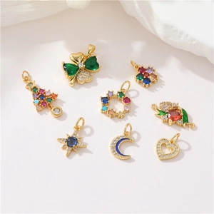 Assorted 14k gold plated pendants with CZ zircons featuring Christmas tree and heart shapes