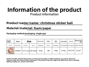 Detail specifications of 8cm Christmas foam ball with Santa Claus sticker ornament