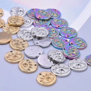 Evil eye stainless steel pendants in gold, silver and rainbow finishes for jewelry DIY