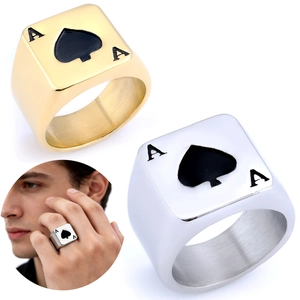 Ace Of Spades Signet Ring Stainless Steel Poker Theme Punk Rock Style Jewelry For Men