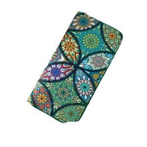 Ethnic style long fabric pouch featuring a vibrant colorful mandala floral pattern