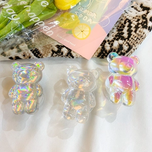 Holographic laser bear phone socket stand with 3D gradient aurora effect on white fabric