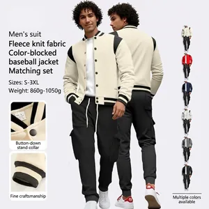 Tuta Giacca Da Baseball E Pantaloni Cargo Da Uomo Sportiva Casual Colorblock Manica Lunga Streetwear