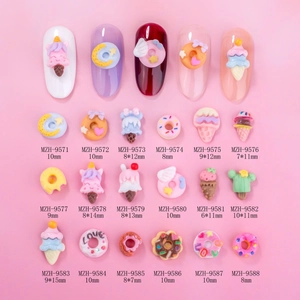 Macaron color resin nail charms with donut ice cream and unicorn cartoon dessert designs