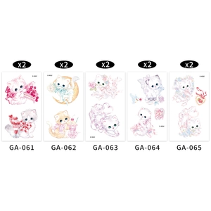 Set of 10 Y2K cute cat temporary tattoos including GA-061 to GA-065 colorful cartoon stickers