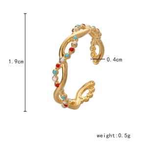 Detailed dimensions and specs of the gold open ring with colorful enamel beads