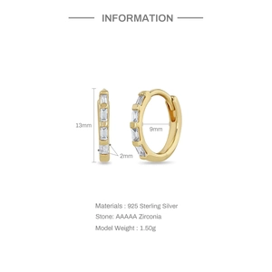 Detailed size specifications of S925 sterling silver hoop earrings with AAAAA zircon stones