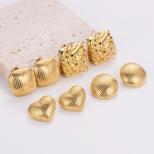 Vintage 18k gold plated titanium steel earrings set in heart and floral textures