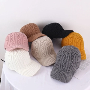 Women Cable Knit Baseball Cap Acrylic Warm Winter Solid Color Peaked Hat Fashion Outdoor Autumn Casual Headwear