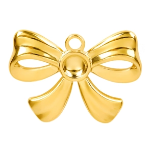 Minimalist 304 stainless steel golden bow pendant for necklace jewelry making on white background