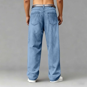 Vue arrière du pantalon en jean tencel large pour homme avec poches et ceinture marron